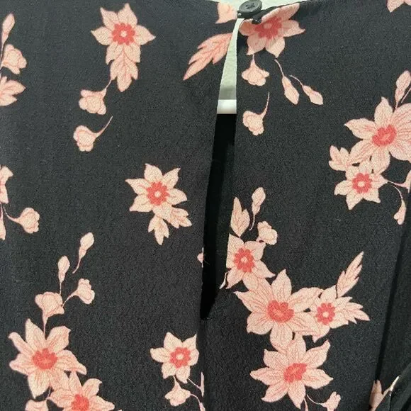 Loft Women's Size Large Knee Length Black and Pink Floral Dress with tie bow - Picture 8 of 8